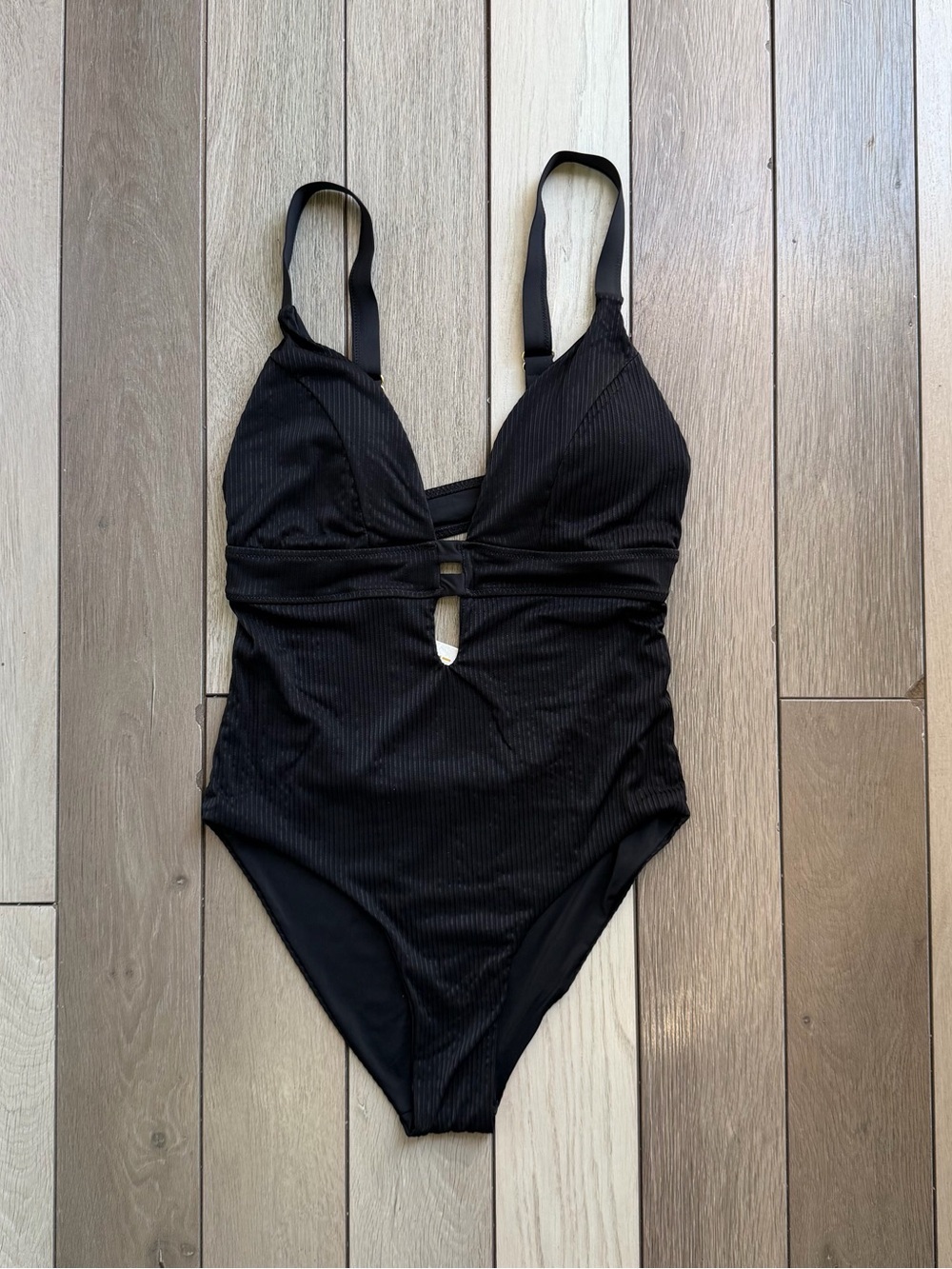 TiniBikini Black Ribbed One-Piece Swimsuit with Front Cutout